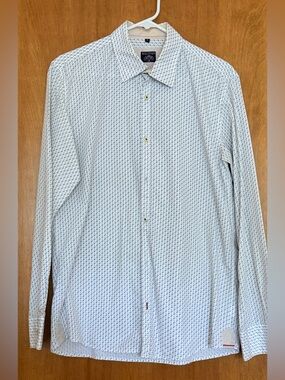 Balmain Men’s Button Up Shirt Long Sleeve Micro Paisley White M